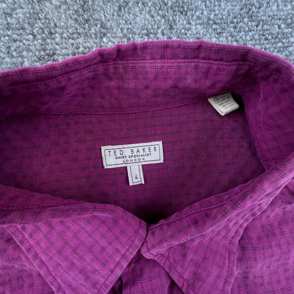 Ted Baker London Mens Long Sleeve Button Up Shirt Size 4 Purple Check Polynosic - Picture 5 of 14